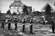 A German saboteur is shot by an American firing squad, Germany, 1945